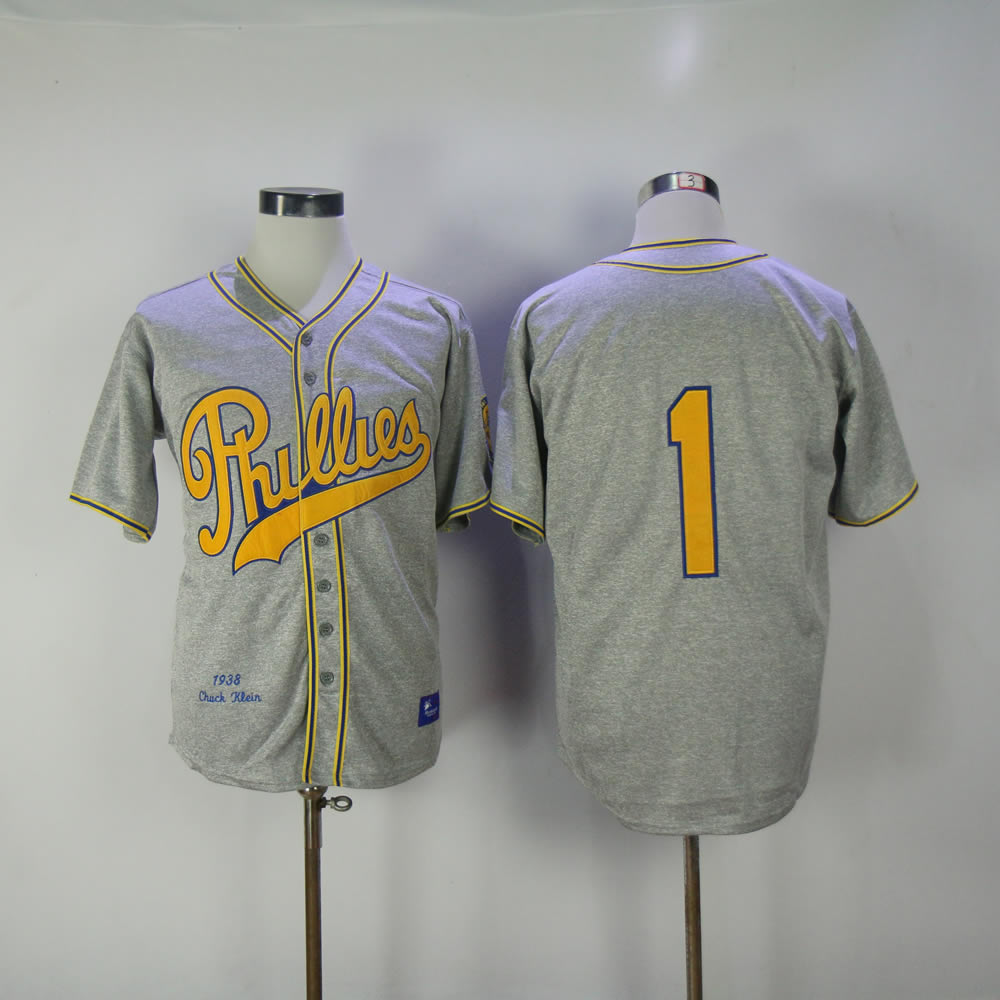 Men Philadelphia Phillies #1 Ashburn Grey Throwback 1938 MLB Jerseys->philadelphia phillies->MLB Jersey
